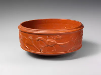 Terracotta dish with barbotine decoration