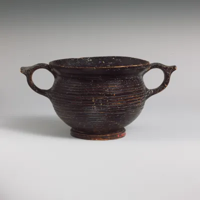 Terracotta kantharos (drinking cup) with vertical ring handles
