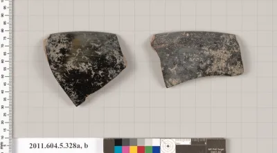 Terracotta rim fragments of a kylix (drinking cup)