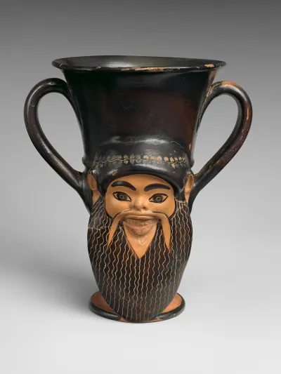 Terracotta kantharos (drinking cup with high handles)
