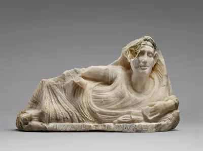 Lid of a Cinerary Urn with a Reclining Male Figure