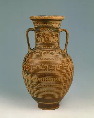 Amphora, attisch (Attisch-spätgeometrische Halsamphora mit Tierdarstellungen)