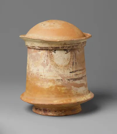Terracotta pyxis (cosmetic box) with domed lid