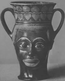 FIGURE VASE, KANTHAROS (ATHENIAN, RED-FIGURE)