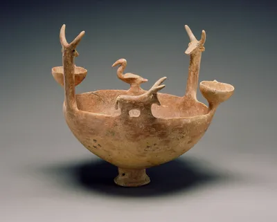 Red-Polished Ware Bowl with Modeled Figures