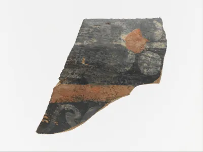 Terracotta vase fragment with floral ornament and bands