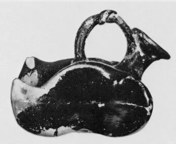 FIGURE VASE, ASKOS (SOUTH ITALIAN, BLACK GLAZE)