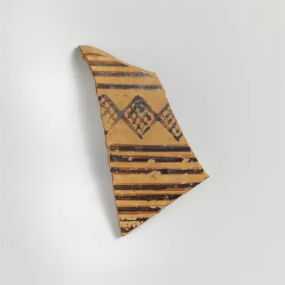 Terracotta sherd from a vessel with horizontal bands and cross-hatched diamond pattern