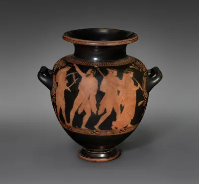 Red-Figure Stamnos (Mixing/Storage Vessel): Komos (Musicians and Revelers)