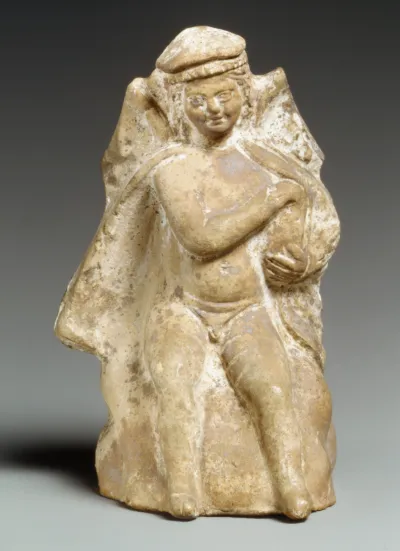 Terracotta statue of Eros holding a swan