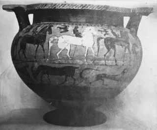 KRATER, COLUMN (CORINTHIAN, BLACK-FIGURE)