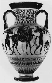 AMPHORA, NECK AND LID (ATHENIAN, BLACK-FIGURE)