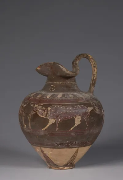 Polychrome Oinochoe (Wine Jug): Deer and Lions (?)