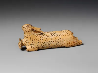 Terracotta alabastron (perfume vase) in the shape of a hare