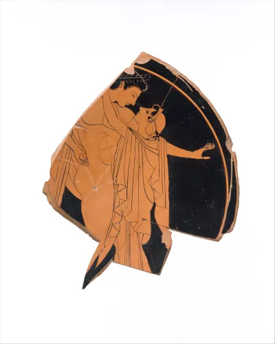 Fragmentary terracotta kylix (drinking cup)