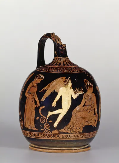 Attische rotfigurige Bauchlekythos mit weißer Bemalung und Vergoldung