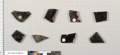 Terracotta fragments of kylikes (drinking cups)