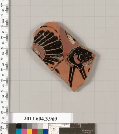 Terracotta fragment of a lekanis lid (covered dish)