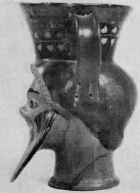FIGURE VASE, KANTHAROS (ATHENIAN, RED-FIGURE)