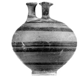 STIRRUP JAR (AEGINETAN, BRONZE AGE, BROWN GLAZE)