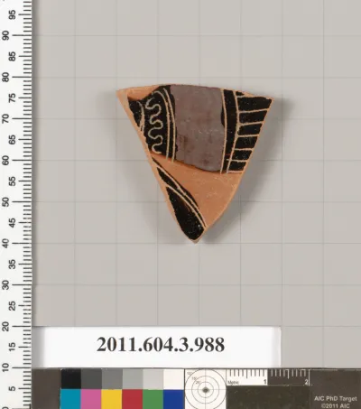 Terracotta fragment of a lekanis lid (covered dish)
