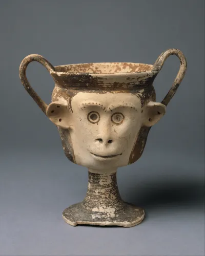 Terracotta kantharos (drinking cup with high vertical handles)