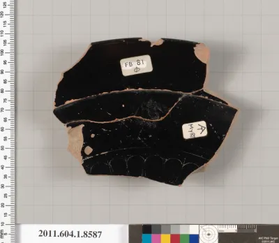 Terracotta rim fragment of a stemless kylix (drinking cup)