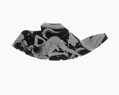 Attic Red-Figure Lid Fragment (part of 81.AE.206.D.2015, comprised of 2 Joining Fragments)