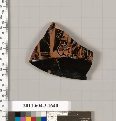 Terracotta fragment of a kylix: Band cup (drinking cup)