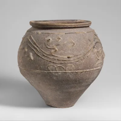 Terracotta jar with barbotine decoration