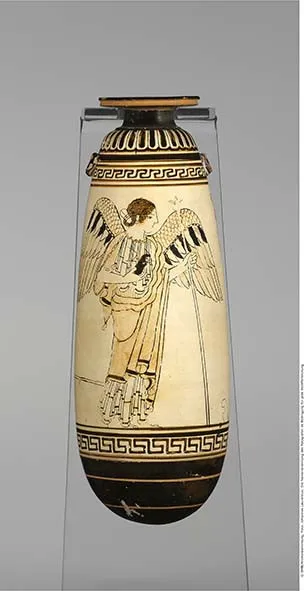 Attisch weißgrundiges Alabastron mit Umrißzeichnung