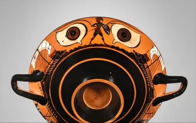 Terracotta kylix: eye-cup (drinking cup)