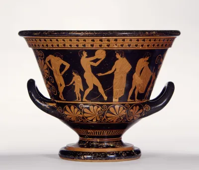 Attischer Kelchkrater: Athleten bei der Vorbereitung zum Wettkampf