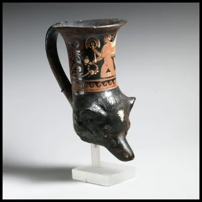 Terracotta rhyton in the shape of a dog’s head