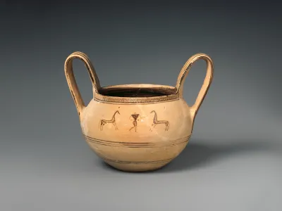 Terracotta kantharos (drinking cup with two high handles)