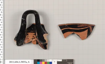 Terracotta fragments of a kylix: eye-cup (drinking cup)