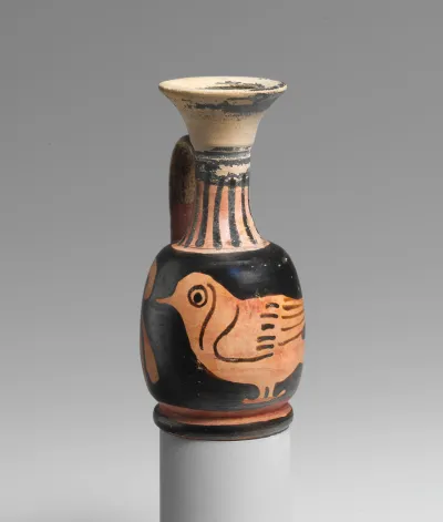 Terracotta lekythos (oil flask) with a bird