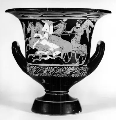 Krater with Nike Driving Quadriga and Three Men Standing