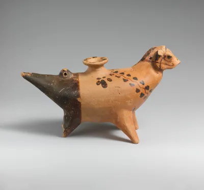 Terracotta vase in the form of a three-legged horse