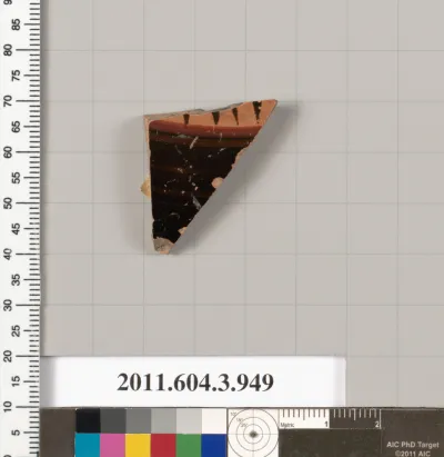 Terracotta fragment of a lekanis lid (covered dish)