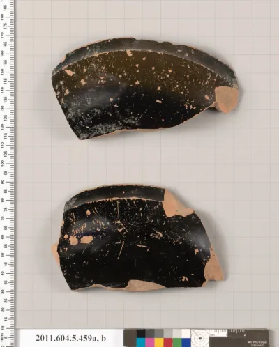 Terracotta rim fragments of a stemless kylix (drinking cup)