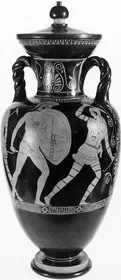 AMPHORA, NECK AND LID (ATHENIAN, RED-FIGURE)