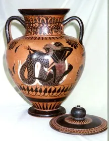 AMPHORA, NECK AND LID (ATHENIAN, BLACK-FIGURE)