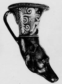 FIGURE VASE, RHYTON (SOUTH ITALIAN, APULIAN, RED-FIGURE)
