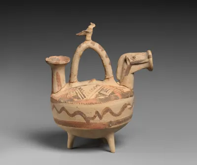 Terracotta askos (vessel) with horse protome