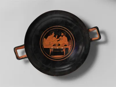 Terracotta stemless kylix (drinking cup)