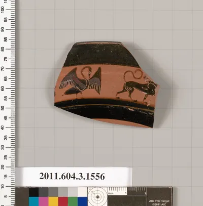 Terracotta rim fragment of a kylix: Band cup (drinking cup)