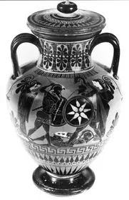 AMPHORA, NECK AND LID (ATHENIAN, BLACK-FIGURE)