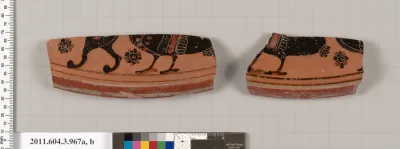 Terracotta fragments of a lekanis lid (covered dish)