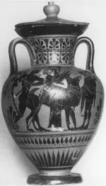 AMPHORA, NECK AND LID (ATHENIAN, BLACK-FIGURE)